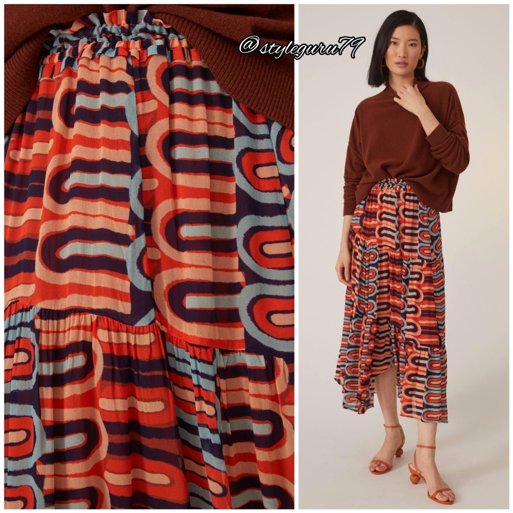 NWT, Anthropologie, FLOWY ABSTRACT MIDI SKIRT - Picture 1 of 2